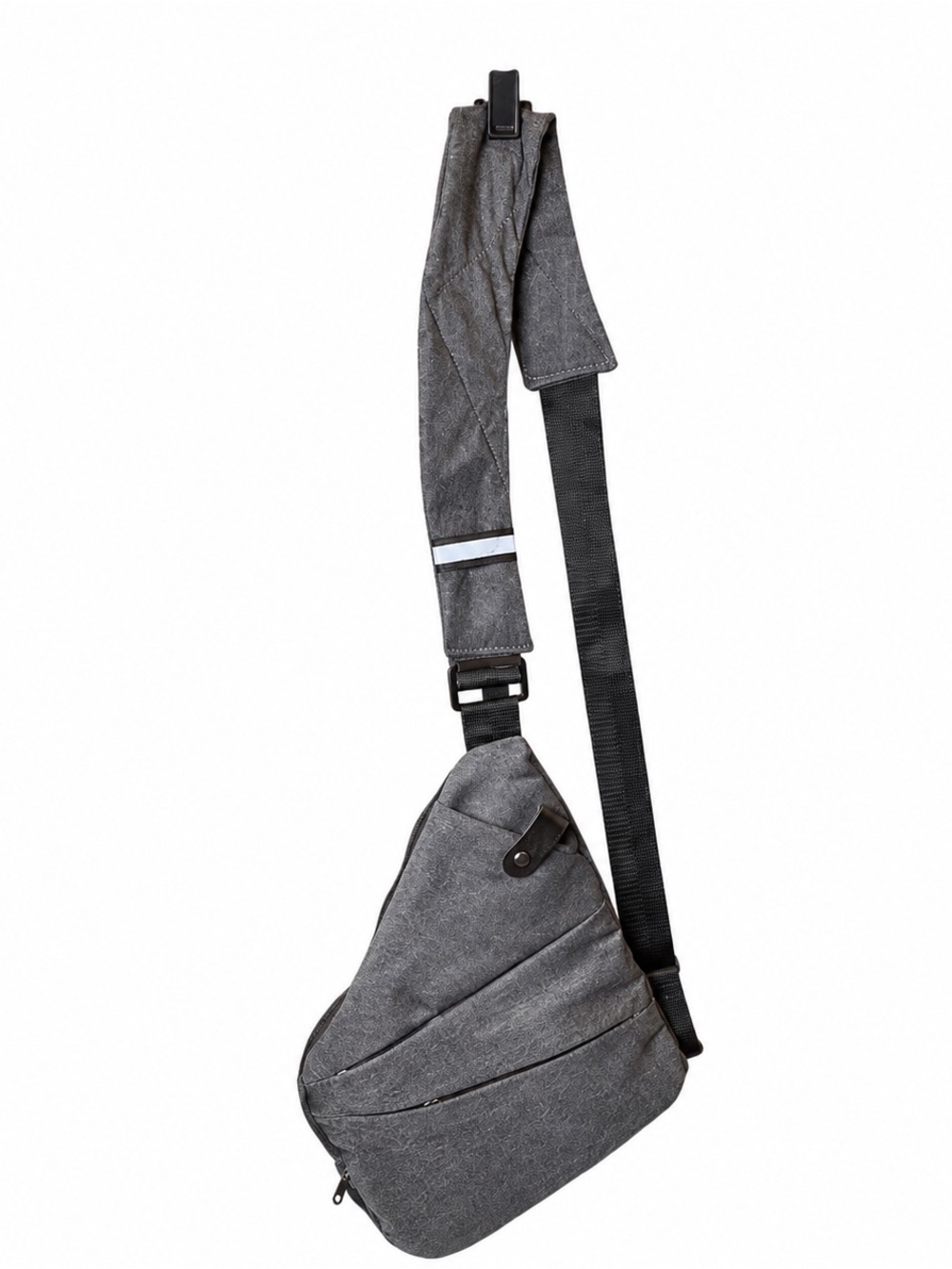 Grey Anti Theft Sling Chest Bag With Adjustable Strap & Multiple Zipper Pockets